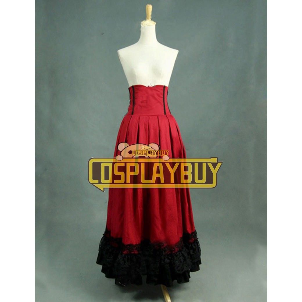 Victorian Lolita Edwardian Period Pleated Skirt Punk Lolita Dress Gown Prom Red