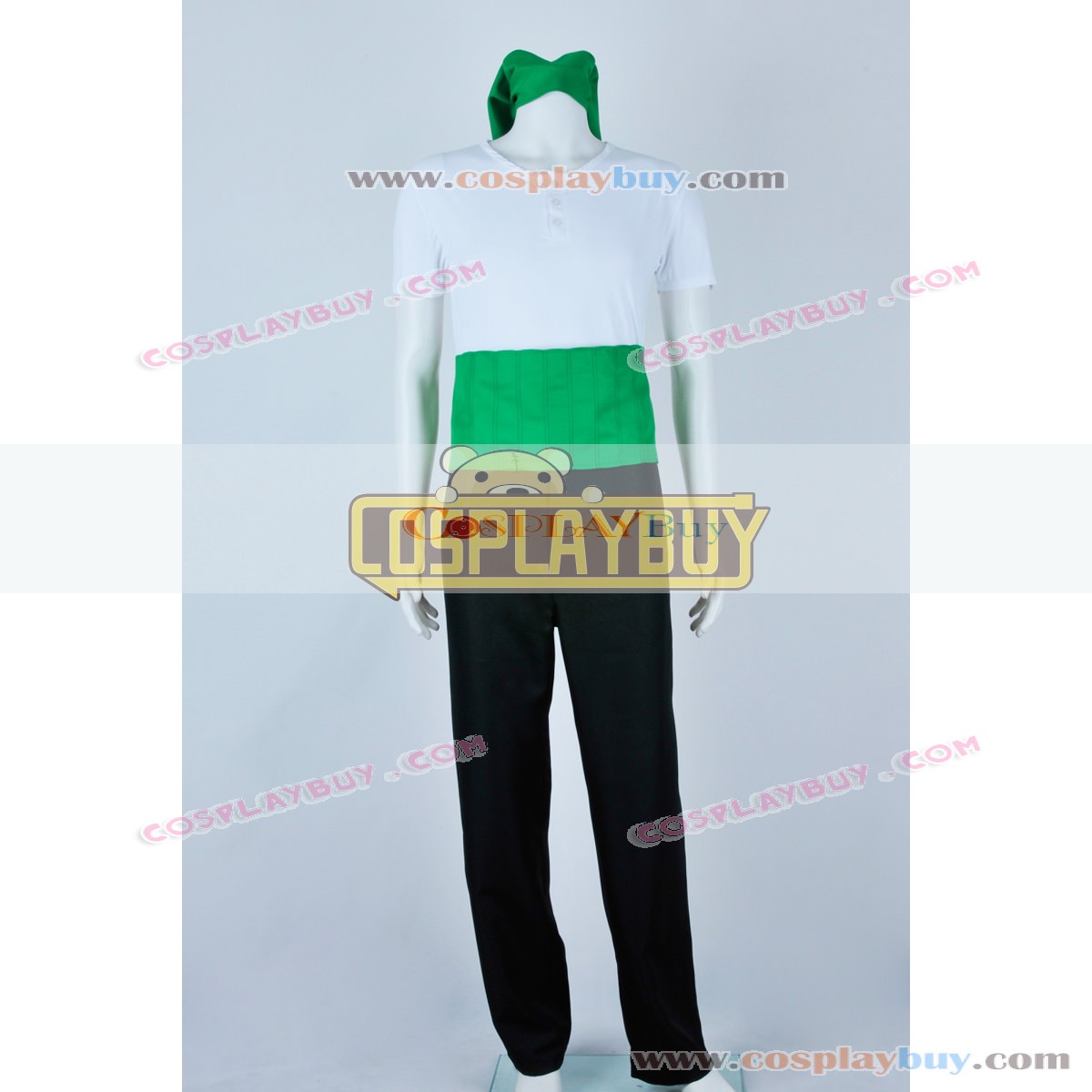 One Piece Roronoa Zoro Cosplay Costume White Green T Shirt Black Pants