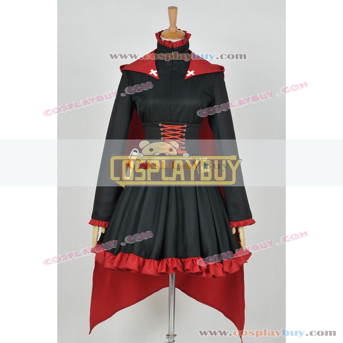 Rwby Cosplay Red Trailer Ruby Rose Gothic Dress Costume Combat Uniform Cosplay de split couleur satin rubis rose rouge déguisements halloween cosplay de split color rubí satén rosa roja split farbe satin ruby. rwby cosplay red trailer ruby rose