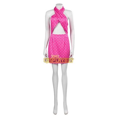 2023 Barbie Movie Margot Robbie Barbie Pink Polka Dot Dress Cosplay Costume