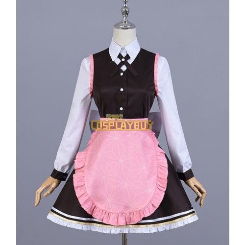 Demon Slayer Nezuko Kamado Coffee Maid Cosplay Costume