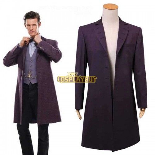 Doctor Who Cosplay Eleventh 11th Doctor Buttonless Purple Wool Frock Coat Costume