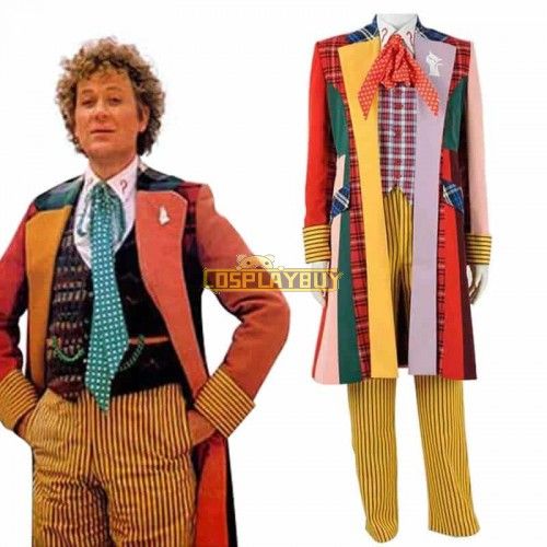 Doctor Who sixth 6th Doctor Colorful Lattice Jacket Coat Suit Cosplay Costume