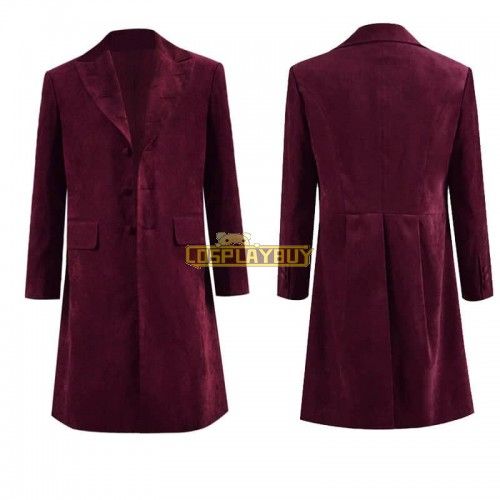 Dr. Fourth 4th Doctor Velvet Trench Coat Burgundy Cosplay Costume