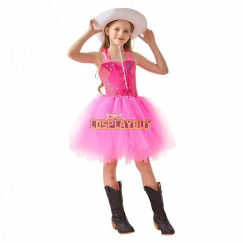 Kids Girls Movie Barbie 2023 Barbie Pink Puffy Dress Cosplay Costume