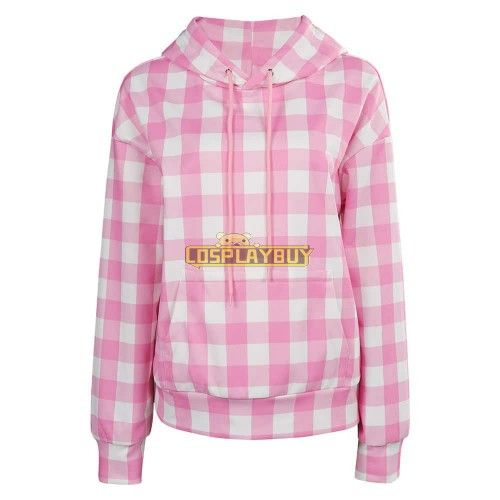 Movie Barbie 2023 Barbie Pink Plaid Hoodie Cosplay Costume