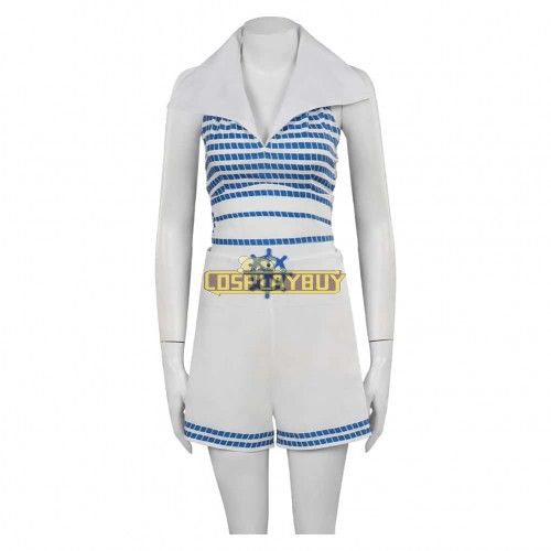 Movie Barbie 2023 Blue Striped Beach Set Cosplay Costume