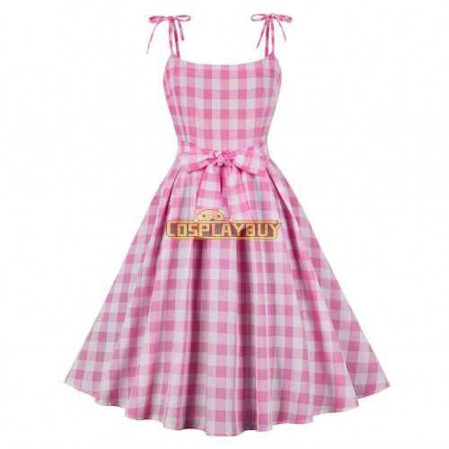 Movie Barbie 2023 Margot Robbie Barbie Pink Bow Dress Cosplay Costume -Coshduk