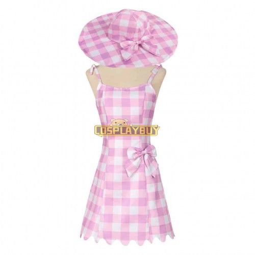 Movie Barbie 2023 Margot Robbie Barbie Pink Plaid Skirt Hat Cosplay Costume
