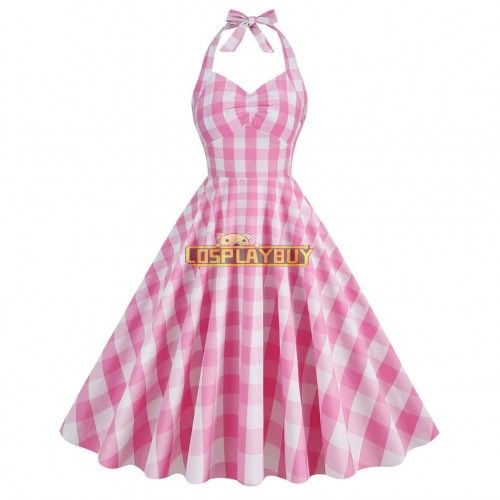 Movie Barbie 2023 Margot Robbie Barbie Retro Dress Cosplay Costume