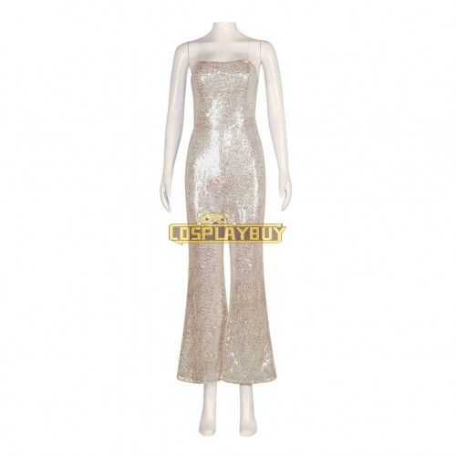 Movie Barbie 2023 Margot Robbie Barbie Silver Sequin Sheath Jump Cosplay Costume