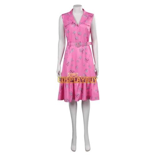 Movie Barbie 2023 Margot Robbie Barbie Sleeveless Printed Dress Cosplay Costume -Coshduk