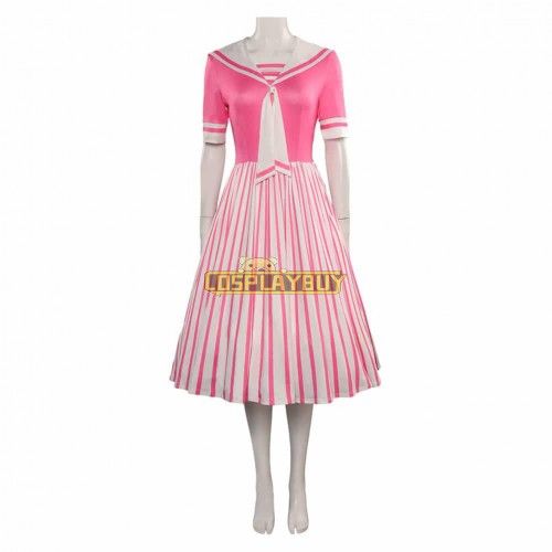Movie Barbie 2023 Skipper Pink Stripe Dress Cosplay Costume
