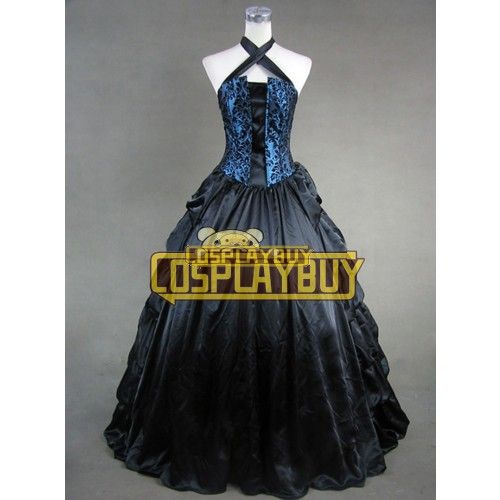 Victorian Lolita Brocaded Frill Gothic Lolita Dress Blue