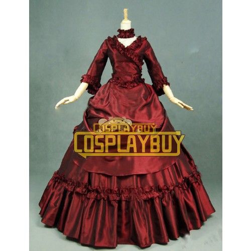 Victorian Lolita Bustle Period Reenactment Gothic Lolita Dress Burgundy