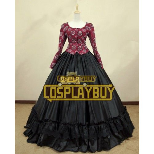 Victorian Lolita Civil War Corduroy Gothic Lolita Dress Cherry Red Floral