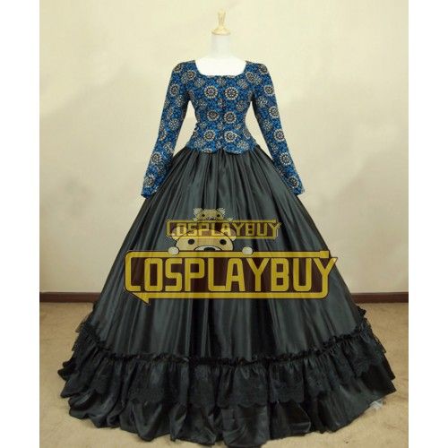 Victorian Lolita Civil War Corduroy Gothic Lolita Dress Royal Blue Floral