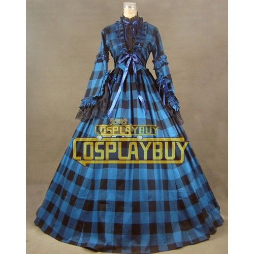 Victorian Lolita Civil War Reenactment Tartan Gothic Lolita Dress Blue