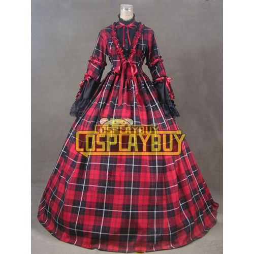 Victorian Lolita Civil War Reenactment Tartan Gothic Lolita Dress Red