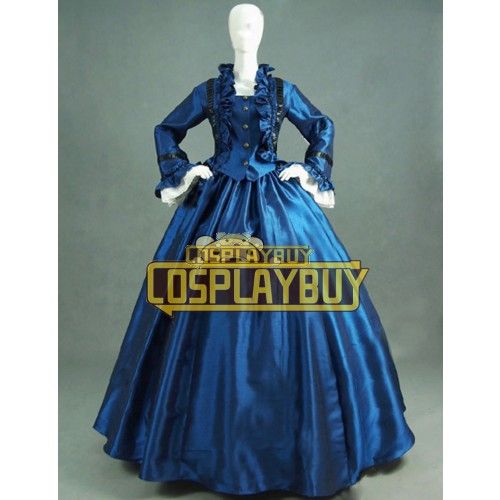 Victorian Lolita Civil War Satin Evening Gothic Lolita Dress Royal Blue