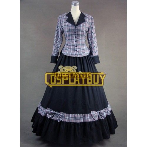 Victorian Lolita Civil War Tartan Gothic Lolita Dress Dark Blue