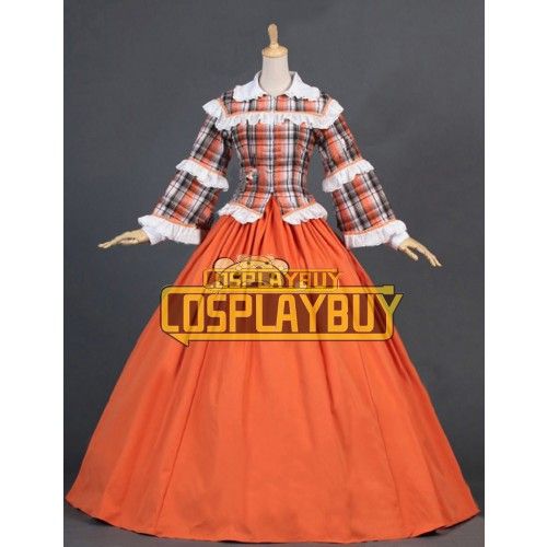Victorian Lolita Civil War Tartan Theater Gothic Lolita Dress Orange
