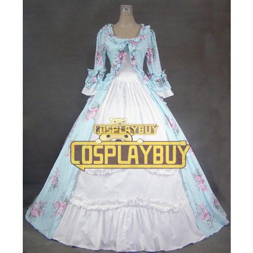 Victorian Lolita Colonial Renaissance Gothic Dress Blue Floral