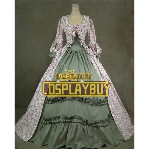 Victorian Lolita Colonial Renaissance Gothic Dress Olive Floral