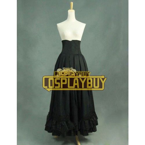 Victorian Lolita Edwardian Period Pleated Skirt Punk Lolita Dress Black