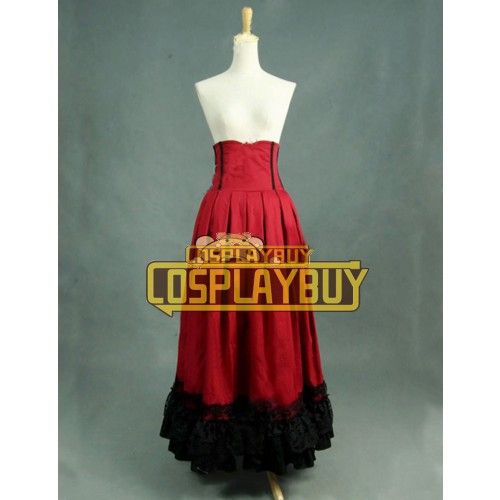 Victorian Lolita Edwardian Period Pleated Skirt Punk Lolita Dress Red