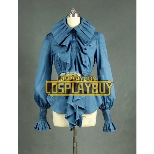 Victorian Lolita Edwardian Steampunk Blouse Punk Lolita Dress Blue