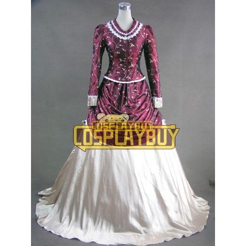 Victorian Lolita French Bustle Gothic Lolita Dress Wine Floral