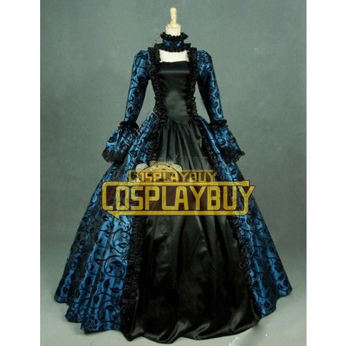 Victorian Lolita Georgian Reenactment Gothic Dress Royal Blue