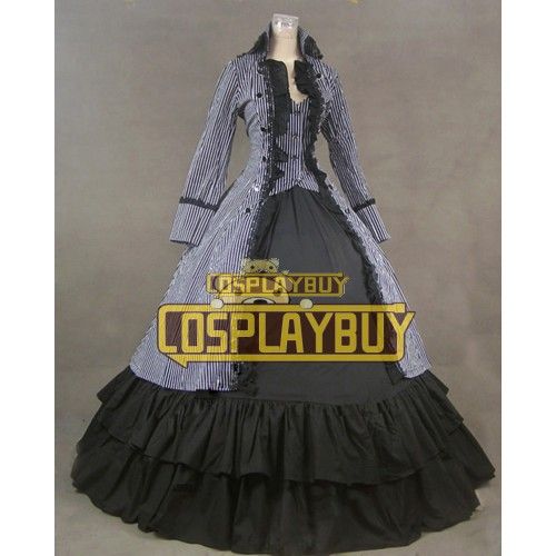 Victorian Lolita Reenactment Cotton Stripe Gothic Lolita Dress