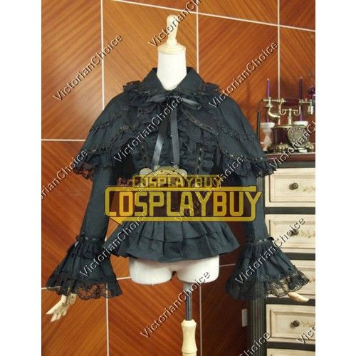 Victorian Lolita Reenactment Lace Ruffle Blouse Gothic Lolita Dress Black