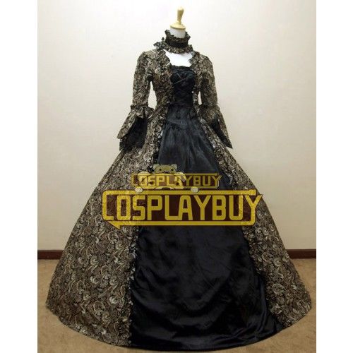 Victorian Lolita Reenactment Stage Antique Gothic Lolita Dress Black Floral