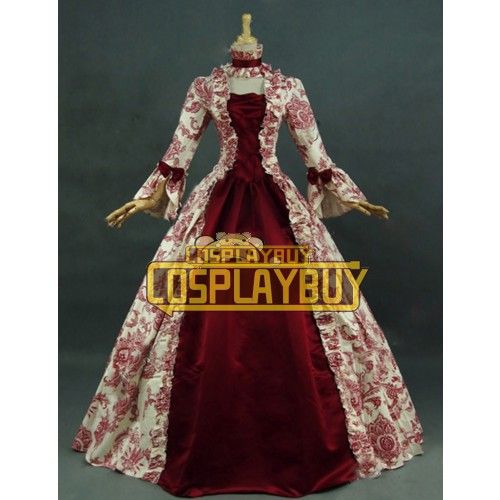 Victorian Lolita Reenactment Stage Antique Gothic Lolita Dress Red Floral