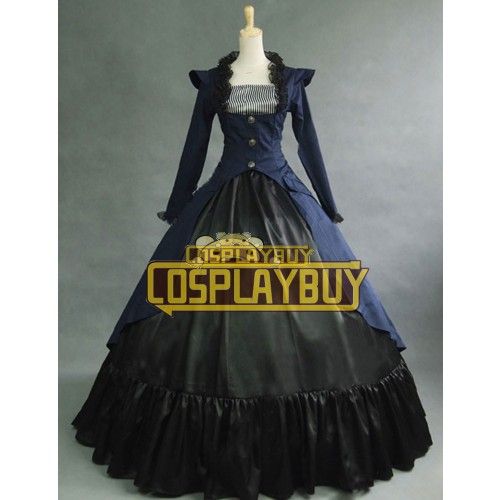 Victorian Lolita Reenactment Stage Punk Lolita Dress Navy Blue