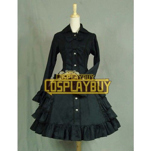 Victorian Lolita Reenactment Stage Steampunk Coat Gothic Lolita Dress Black