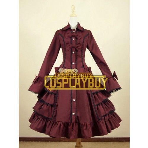Victorian Lolita Reenactment Stage Steampunk Coat Gothic Lolita Dress Burgundy