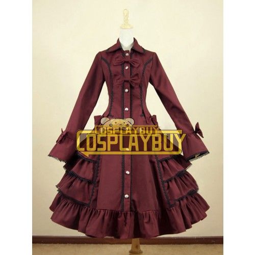 Victorian Lolita Reenactment Stage Steampunk Coat Gothic Lolita Dress Burgundy