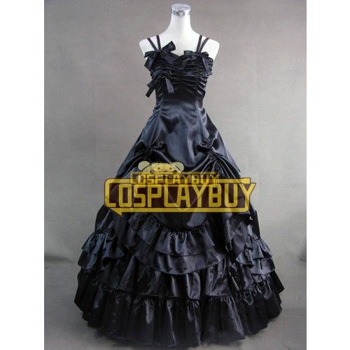 Victorian Lolita Southern Belle Gothic Lolita Dress Satin Black