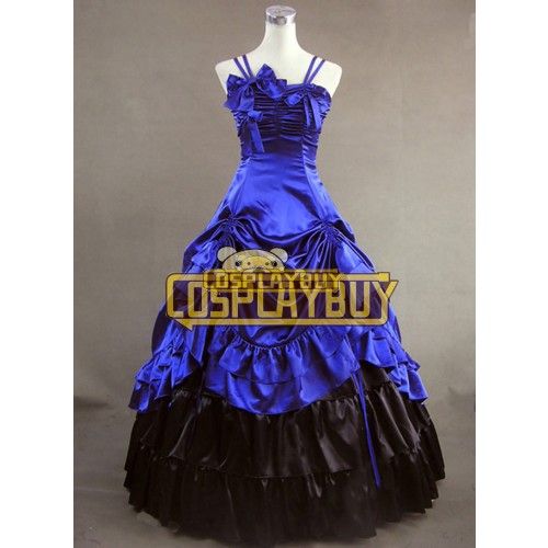 Victorian Lolita Southern Belle Gothic Lolita Dress Satin Blue
