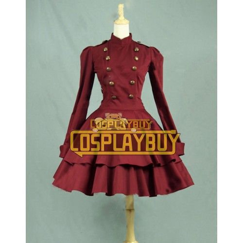 Victorian Lolita Steampunk Military Coat Gothic Lolita Dress Burgundy