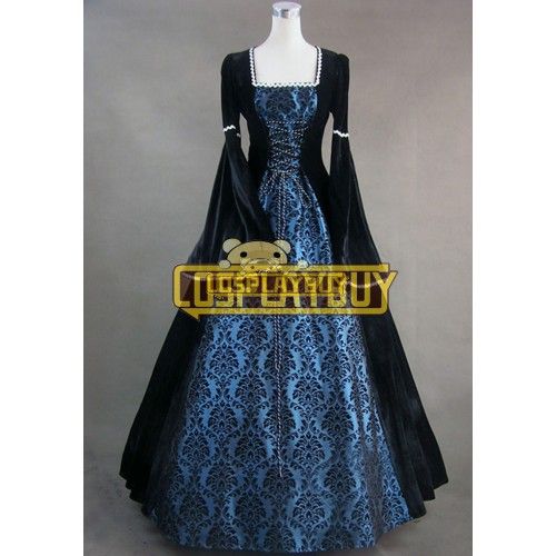 Victorian Lolita Velvet Renaissance Gothic Lolita Dress Blue