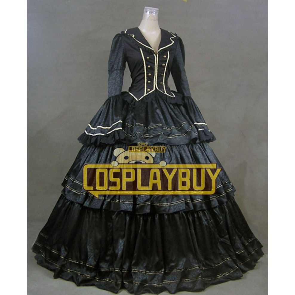 Victorian Lolita Civil War Evening Gothic Lolita Dress Gown Prom Black