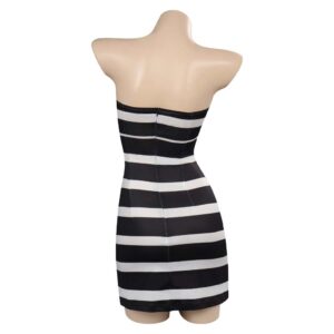 Movie Barbie 2023 Margot Robbie Barbie Black And White Stripes Strapless Dress Cosplay Costume