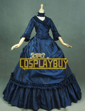 Victorian Lolita Bustle Period Reenactment Gothic Lolita Dress Navy Blue