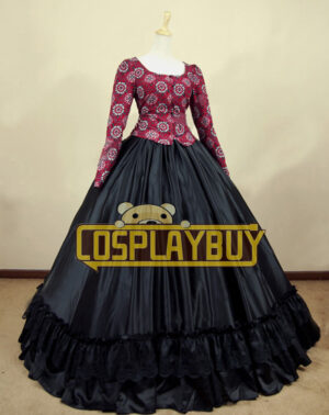 Victorian Lolita Civil War Corduroy Gothic Lolita Dress Cherry Red Floral