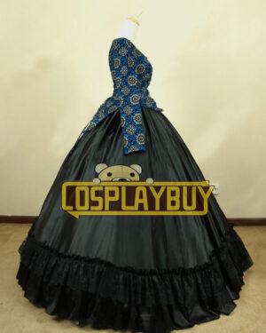 Victorian Lolita Civil War Corduroy Gothic Lolita Dress Royal Blue Floral